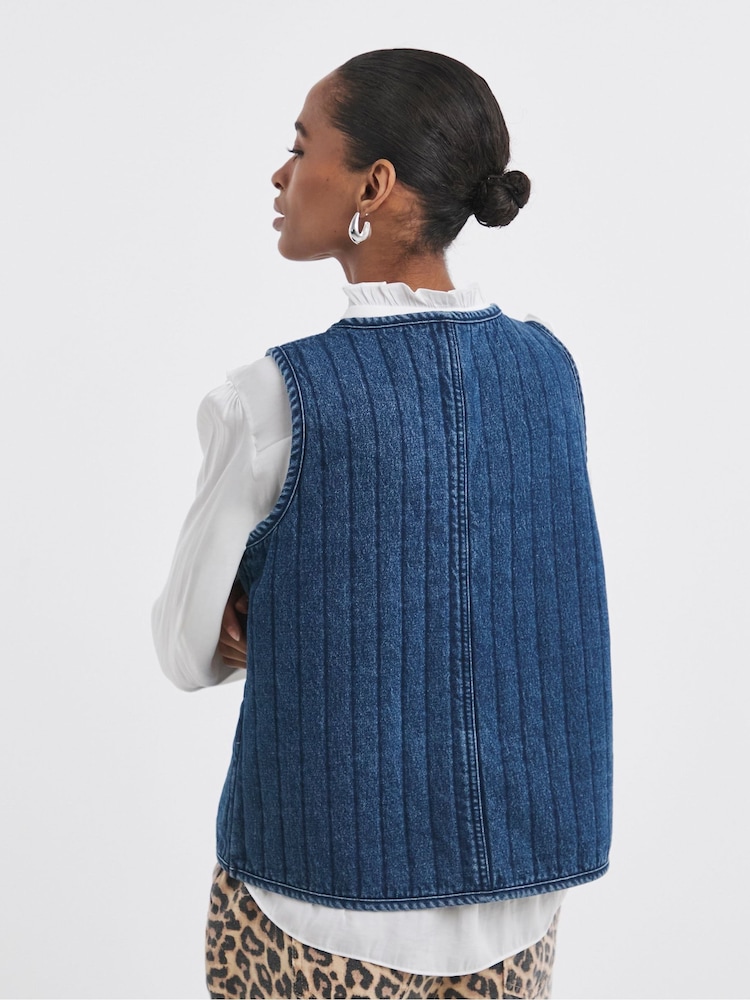 JD Williams Blue Denim Tie Front Quilted Gilet - Image 2 of 4