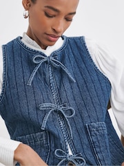 JD Williams Blue Denim Tie Front Quilted Gilet - Image 4 of 4