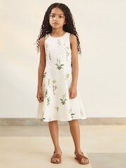 Reiss Ivory Elise 4-9 yrs Reiss | NYBG Linen Floral Flared Dress - Image 3 of 6