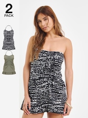 JD Williams Black/Green 2 Pack Value Bandeau Swimdresses - Image 1 of 5