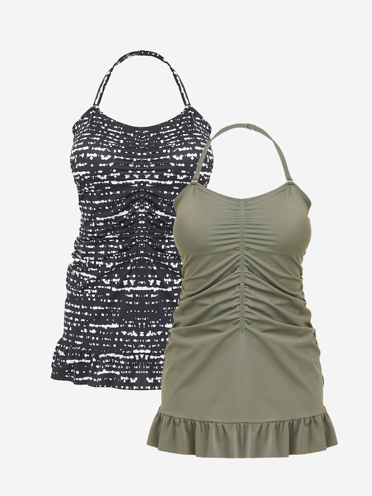 JD Williams Black/Green 2 Pack Value Bandeau Swimdresses - Image 5 of 5
