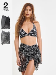 JD Williams Black Value Mini Beach Sarongs 2 Pack - Image 1 of 5