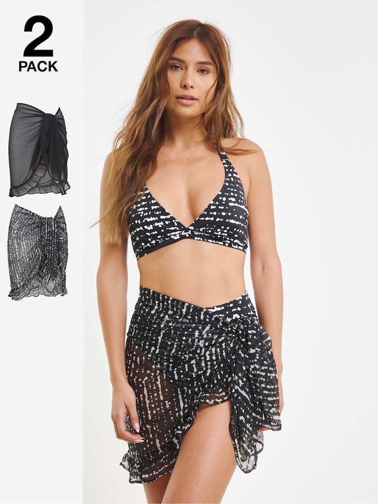 JD Williams Black Value Mini Beach Sarongs 2 Pack - Image 1 of 5