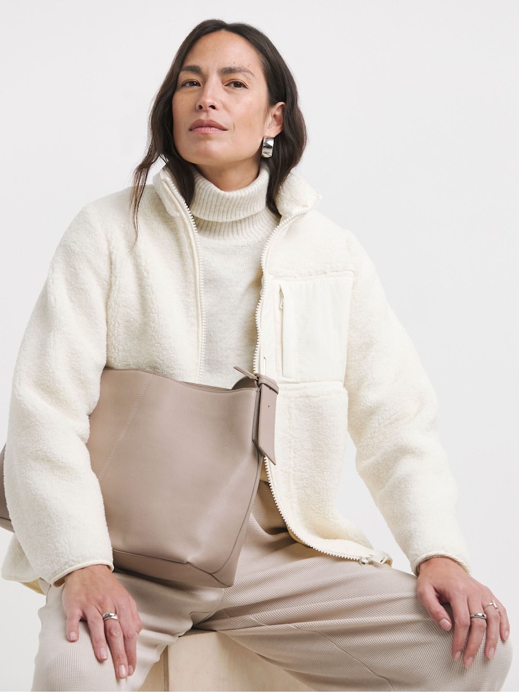 JD Williams Cream Pocket Borg Jacket - Image 1 of 4