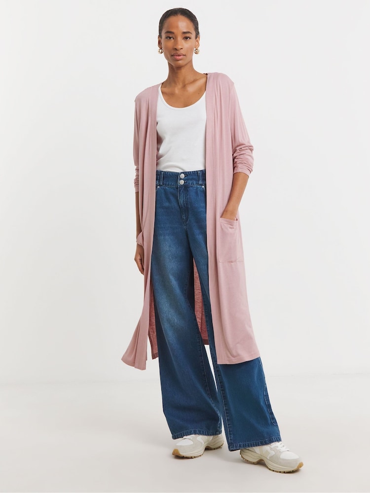 JD Williams Pink Longline Jersey Pocket Cardigan - Image 1 of 4