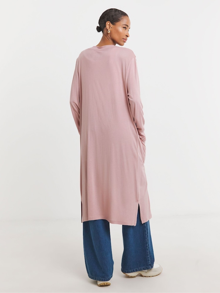 JD Williams Pink Longline Jersey Pocket Cardigan - Image 2 of 4