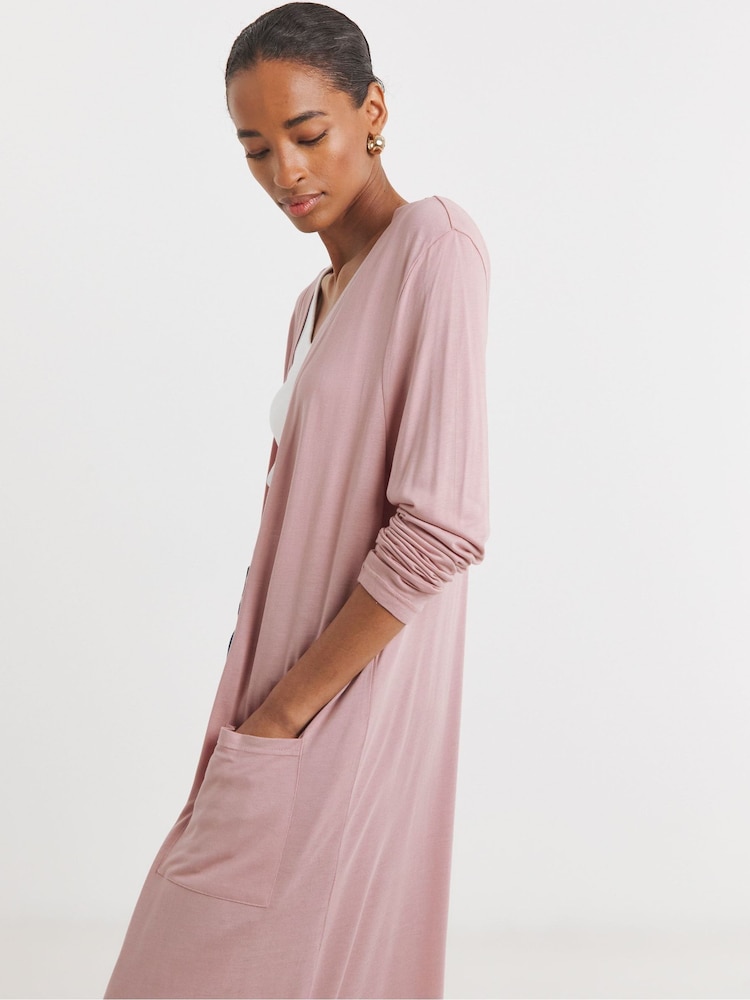 JD Williams Pink Longline Jersey Pocket Cardigan - Image 4 of 4