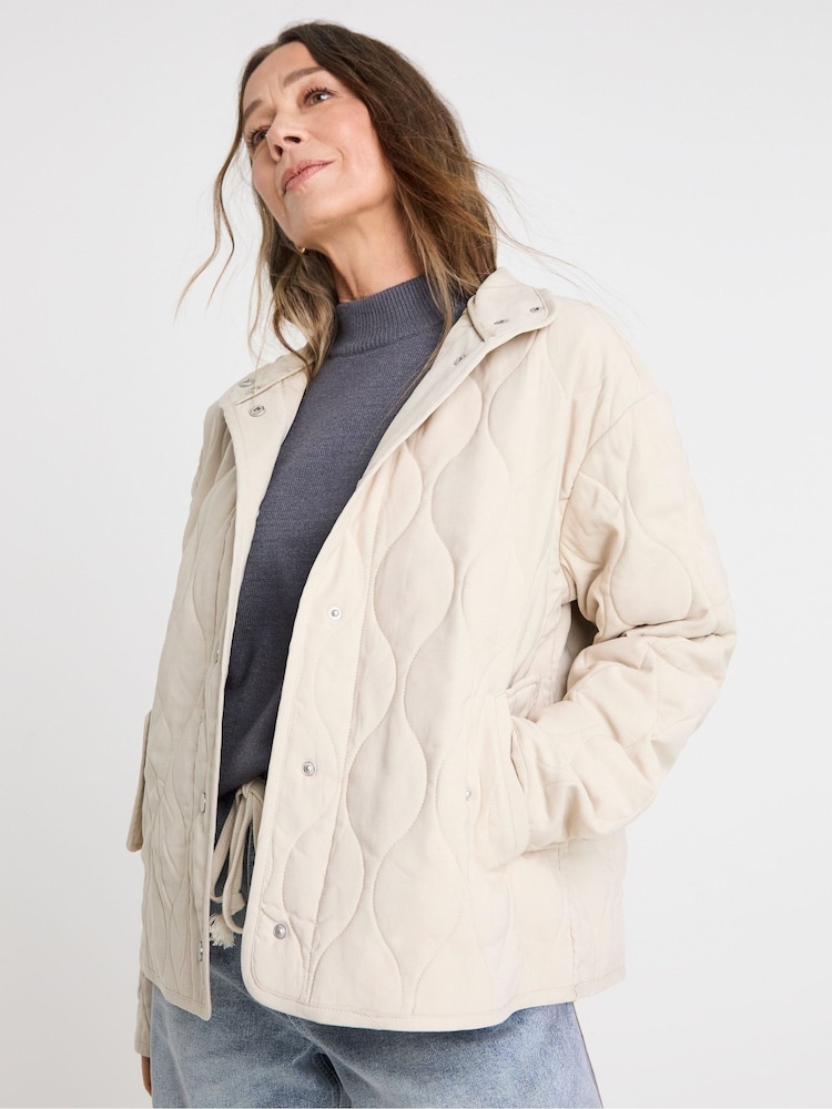 JD Williams Cream Washed Quilted Short Jacket - Image 1 of 4