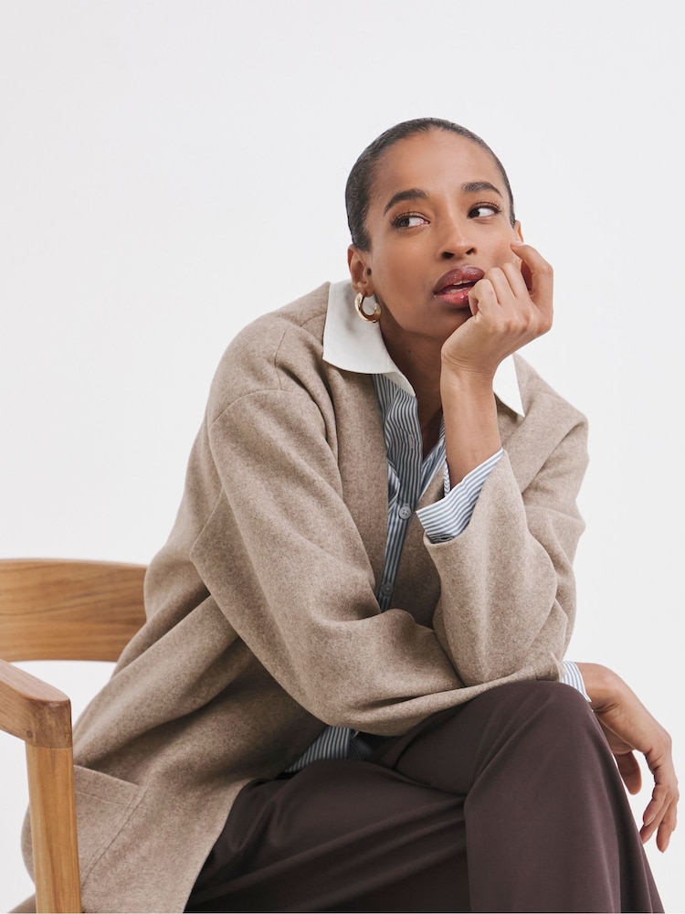JD Williams Brown Mushroom Wool Collarless Coat - Image 2 of 4