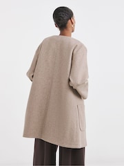 JD Williams Brown Mushroom Wool Collarless Coat - Image 3 of 4