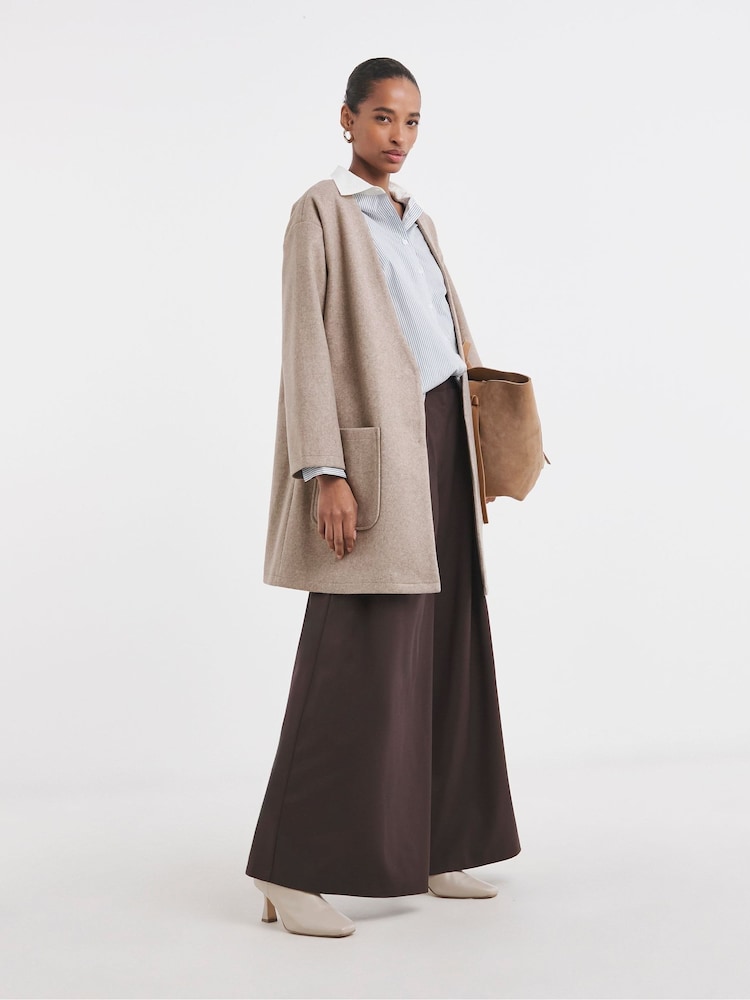 JD Williams Brown Mushroom Wool Collarless Coat - Image 4 of 4 JD Williams Brown Mushroom Wool Collarless Coat - Image 4 of 4