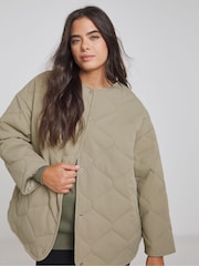 Simply Be Green Textured Quilted Round Collar Jacket - Image 4 of 5