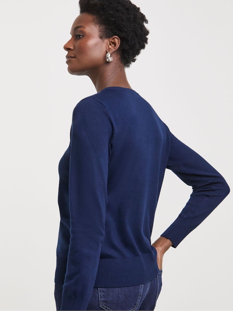 JD Williams Blue Crew Neck Cardigan - Image 2 of 4