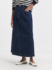 JD Williams Blue Raw Edge A-Line Denim 100% Cotton Skirt - Image 1 of 4