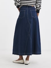 JD Williams Blue Raw Edge A-Line Denim 100% Cotton Skirt - Image 3 of 4