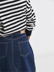 JD Williams Blue Raw Edge A-Line Denim 100% Cotton Skirt - Image 4 of 4