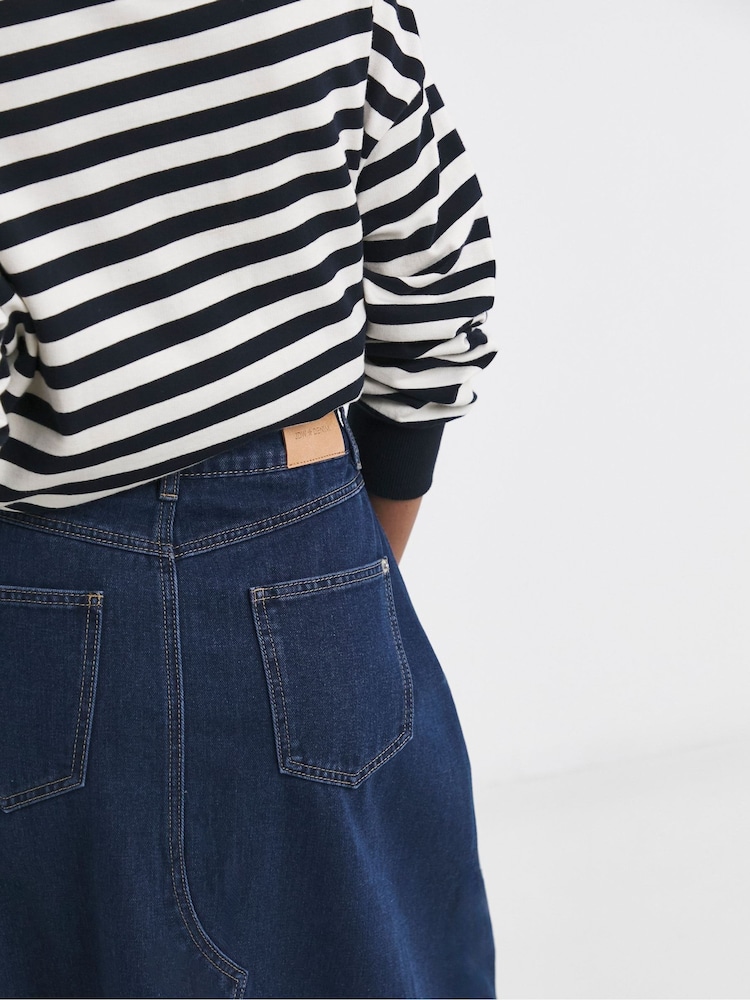 JD Williams Blue Raw Edge A-Line Denim 100% Cotton Skirt - Image 4 of 4