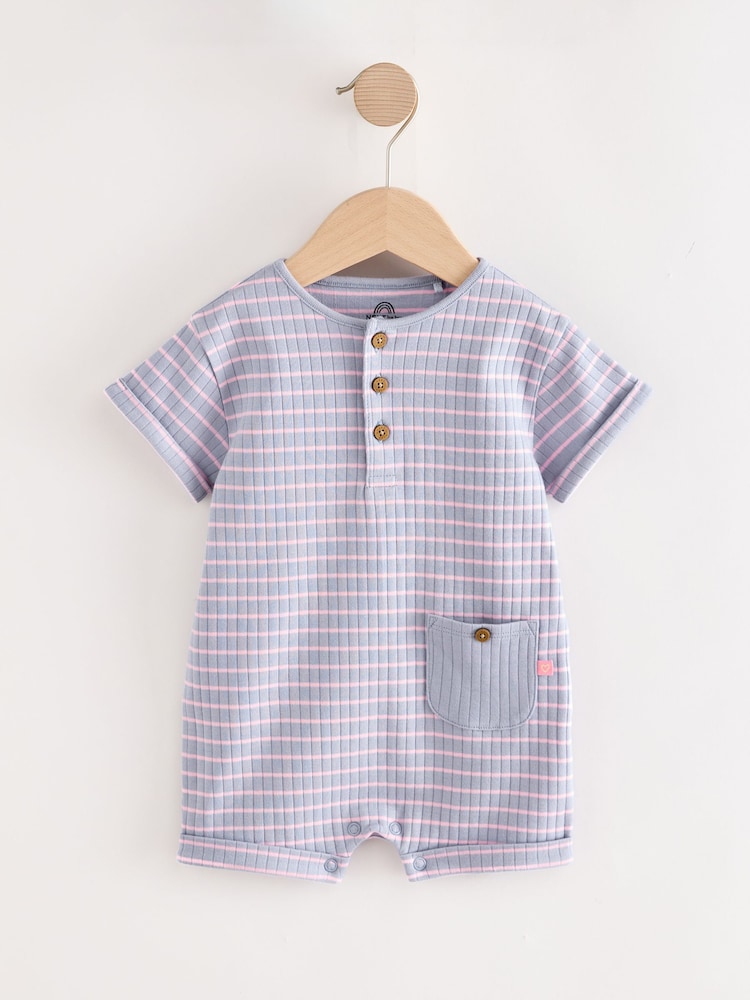 Purple 100% Cotton Stripe Romper - Image 1 of 1