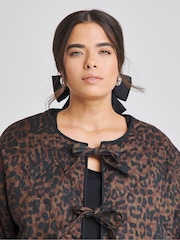 Simply Be Brown Leopard Print Quilted Tie Front Jacket - Image 3 of 6