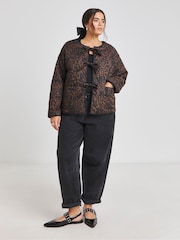 Simply Be Brown Leopard Print Quilted Tie Front Jacket - Image 4 of 6