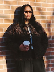 Simply Be Brown Leopard Print Quilted Tie Front Jacket - Image 5 of 6