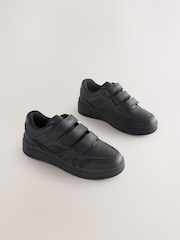 Negro - Zapatos escolares con cierre táctil y 3 correas de cuero - Imagen 1 de 5