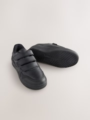 Negro - Zapatos escolares con cierre táctil y 3 correas de cuero - Imagen 3 de 5