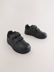 Negro - Zapatos escolares con cierre táctil y 2 correas de cuero - Imagen 1 de 4