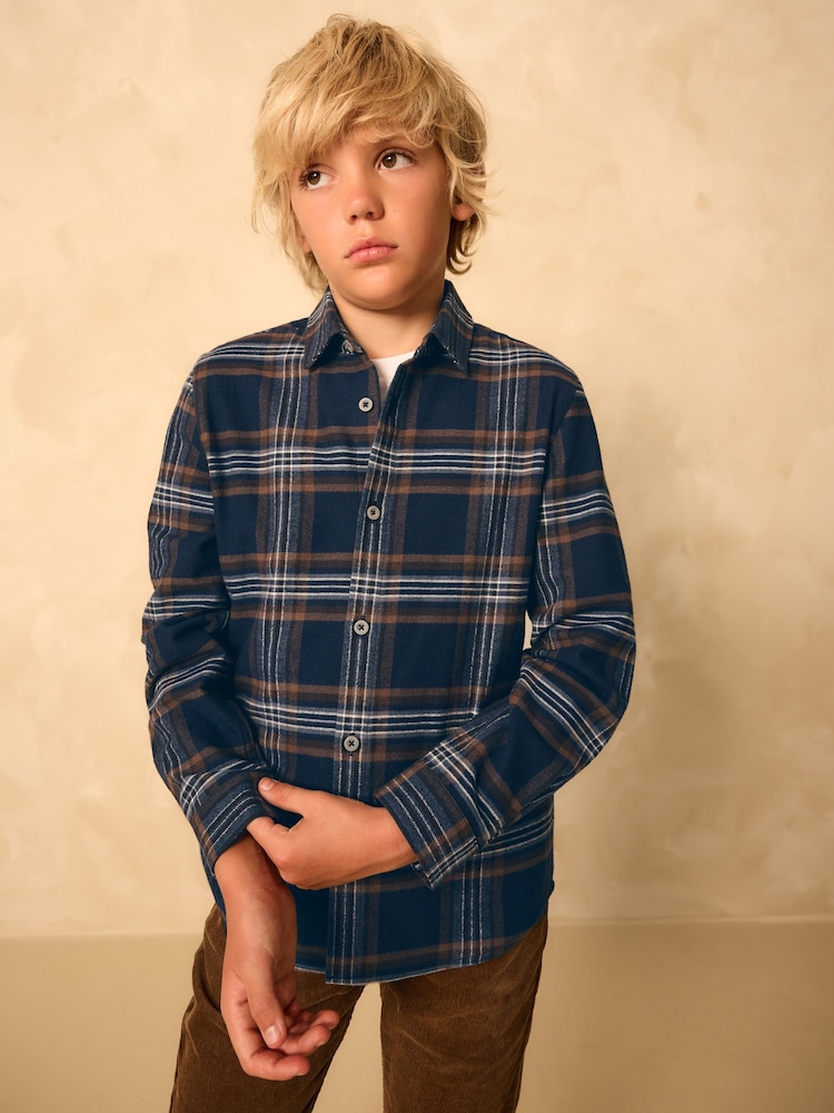 Navy Long Sleeve Brushed Cotton Check Shirt (3-16yrs) - Image 1 of 7