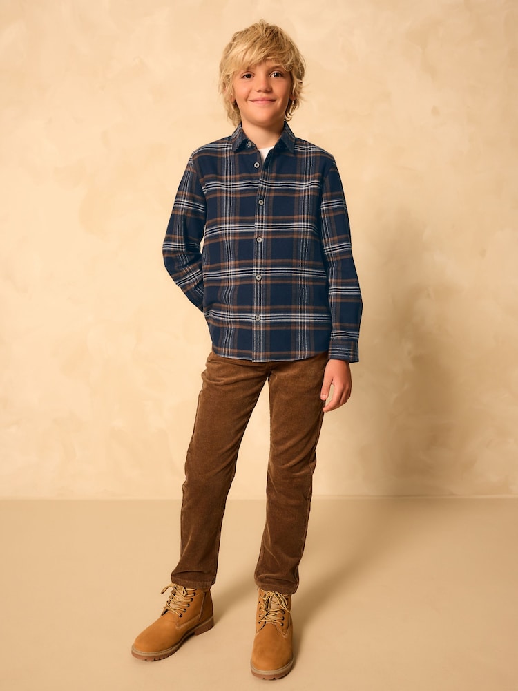 Navy Long Sleeve Brushed Cotton Check Shirt (3-16yrs) - Image 2 of 7