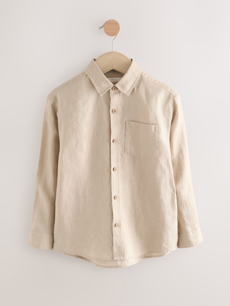 Neutral Long Sleeve 100% Linen Shirt (3-16yrs) - Image 1 of 4