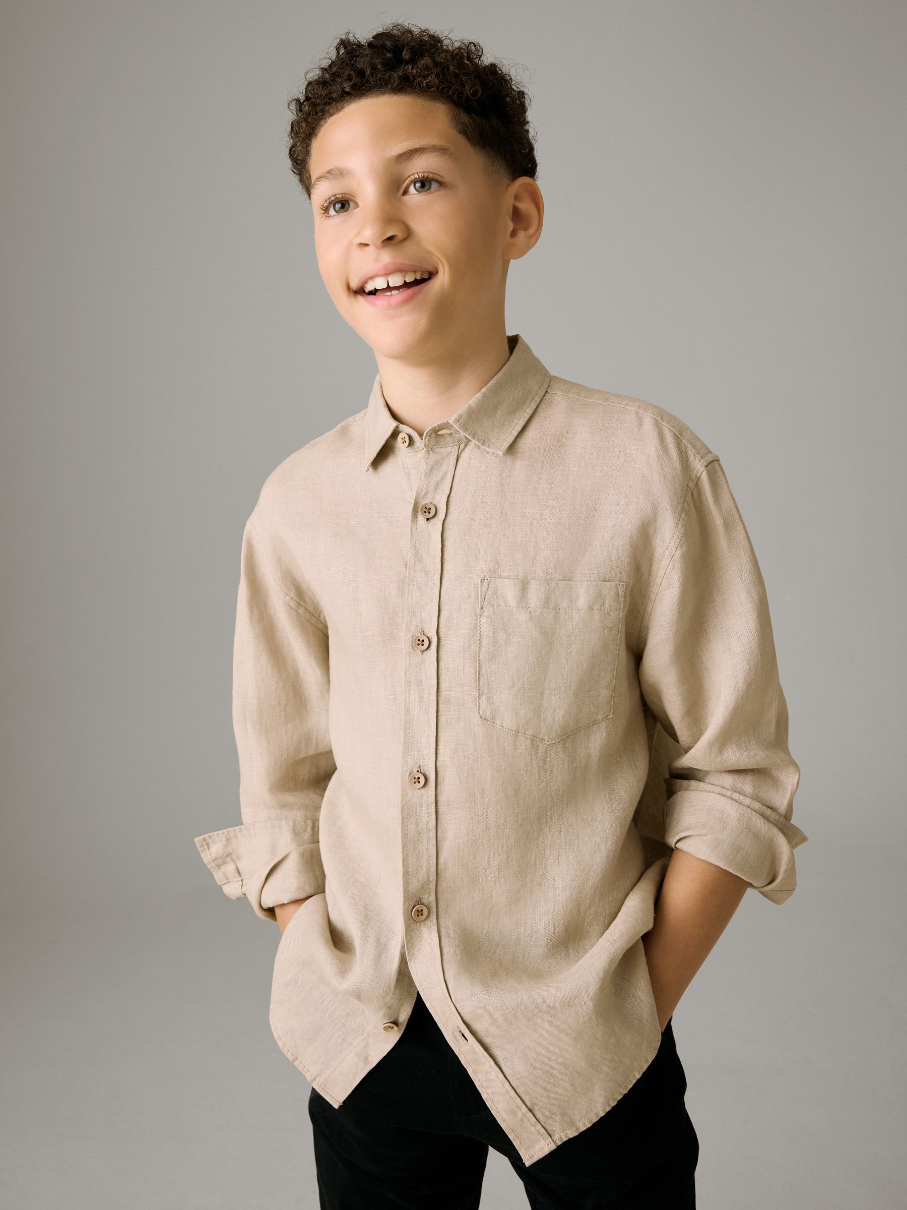 Relaxy linen shirt SETUP ベージュ Buy Neutral Long Sleeve Linen Shirt (3-16yrs) from Next USA
