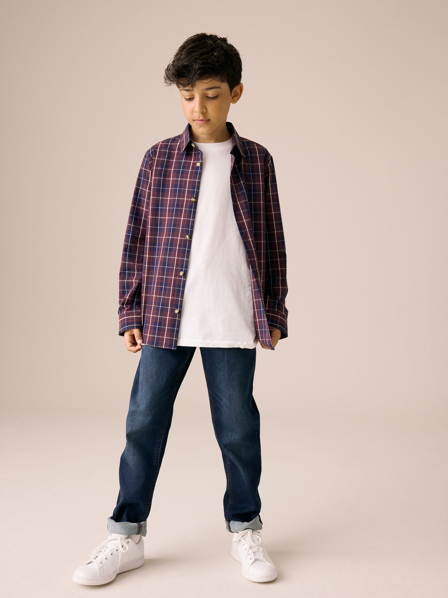Buy Plum Purple Long Sleeve Cotton Check Shirt (3-16yrs) from the