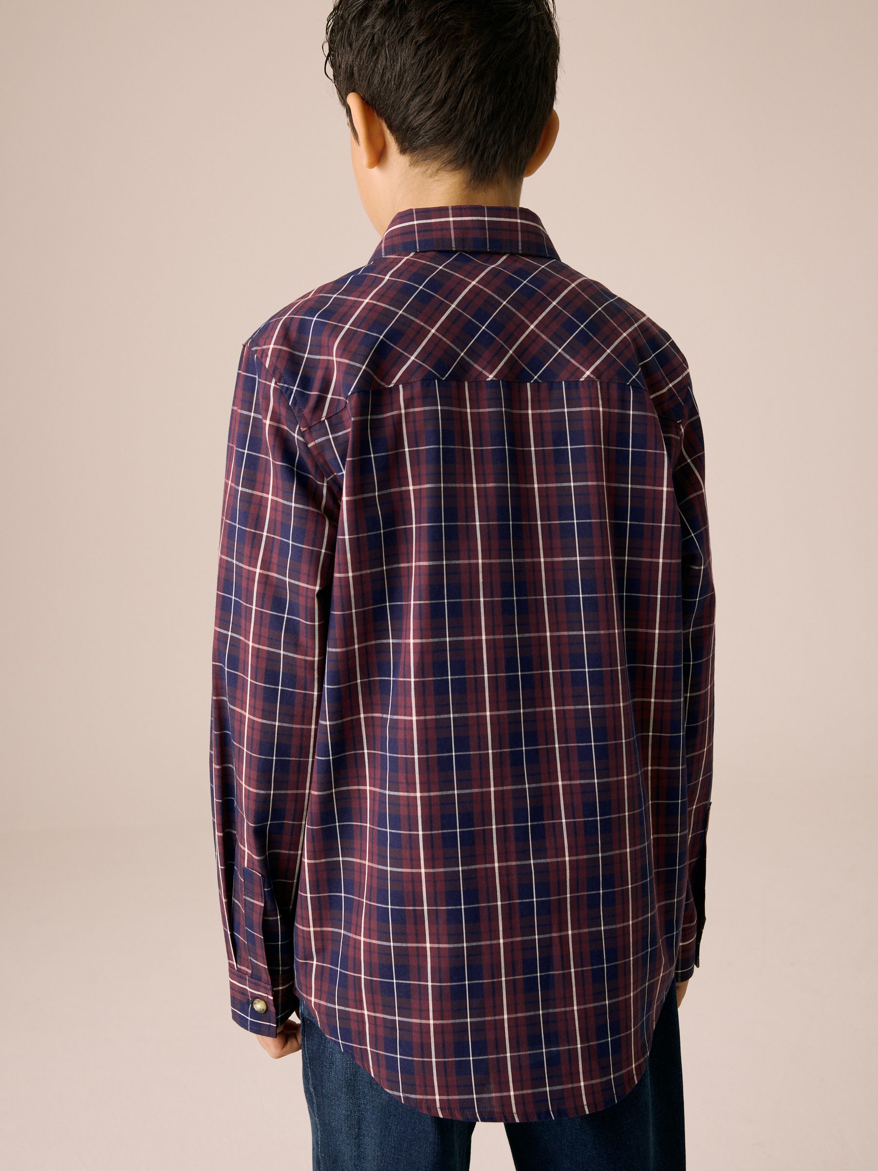 Buy Plum Purple Long Sleeve Cotton Check Shirt (3-16yrs) from the
