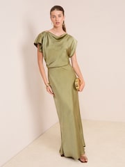 Friends Like These Khaki Green Hardware Detail Satin Midi Dress - Image 1 of 4