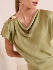 Friends Like These Khaki Green Hardware Detail Satin Midi Dress - Image 2 of 4