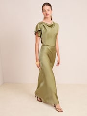 Friends Like These Khaki Green Hardware Detail Satin Midi Dress - Image 3 of 4
