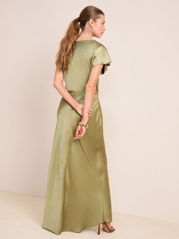 Friends Like These Khaki Green Hardware Detail Satin Midi Dress - Image 4 of 4