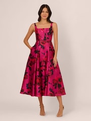 Adrianna Papell Pink Rose Jacquard Ankle Dress - Image 1 of 7