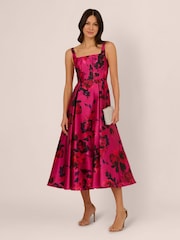 Adrianna Papell Pink Rose Jacquard Ankle Dress - Image 3 of 7