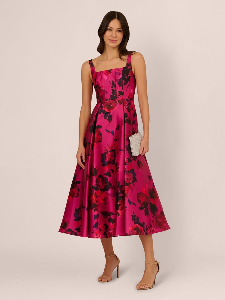 Adrianna Papell Pink Rose Jacquard Ankle Dress - Image 3 of 7