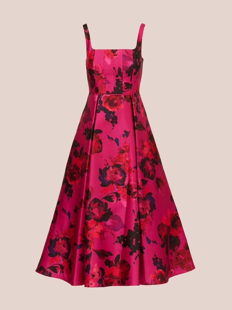 Adrianna Papell Pink Rose Jacquard Ankle Dress - Image 6 of 7