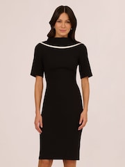 Adrianna Papell Roll Neck Sheath With V Back Black Dress - Image 1 of 7