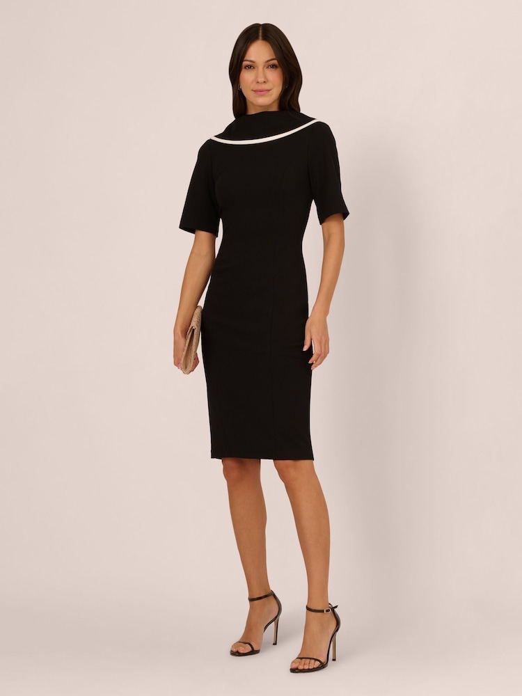Adrianna Papell Roll Neck Sheath With V Back Black Dress - Image 3 of 7