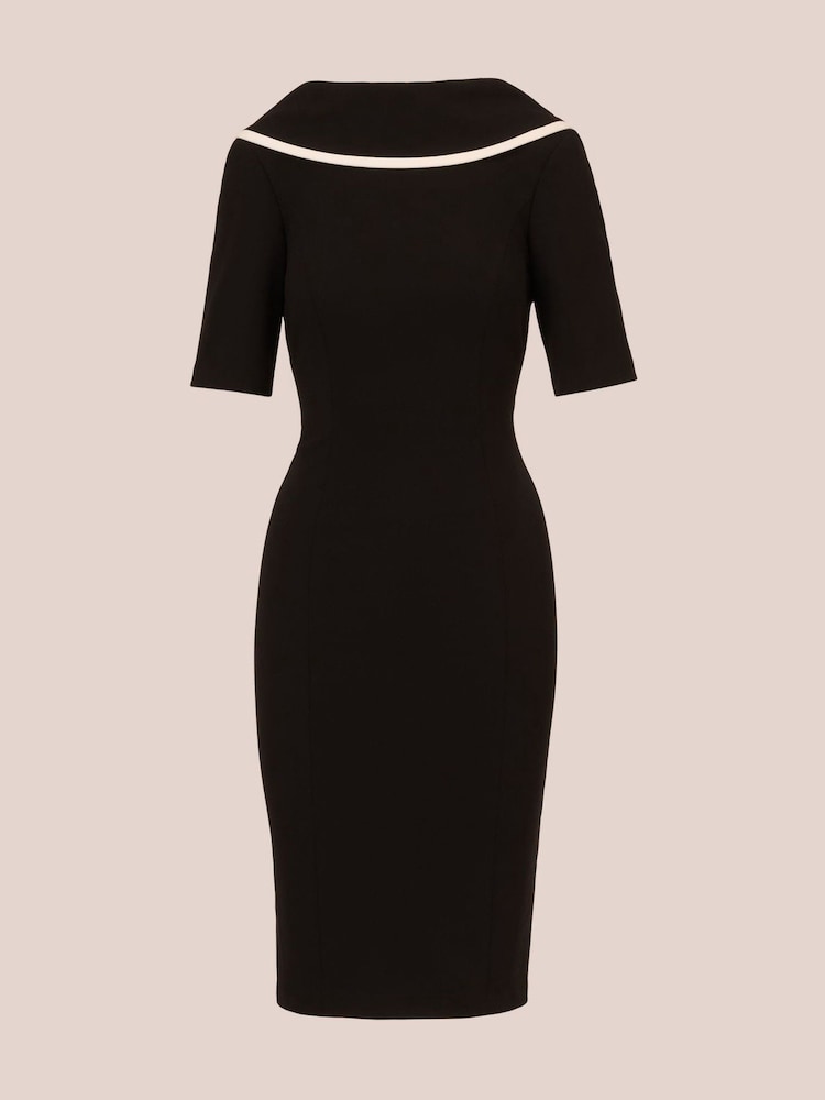 Adrianna Papell Roll Neck Sheath With V Back Black Dress - Image 6 of 7