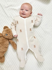 JoJo Maman Bébé 100% Organic Cotton Bear Embroidered Sleepsuit - Imagen 1 de 5