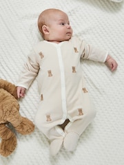 JoJo Maman Bébé 100% Organic Cotton Bear Embroidered Sleepsuit - Imagen 2 de 5