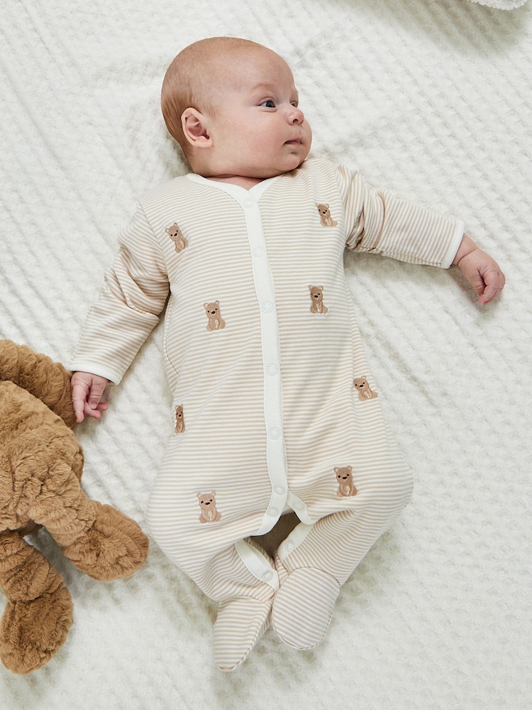 JoJo Maman Bébé 100% Organic Cotton Bear Embroidered Sleepsuit - Imagen 2 de 5