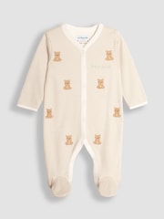 JoJo Maman Bébé 100% Organic Cotton Bear Embroidered Sleepsuit - Imagen 3 de 5