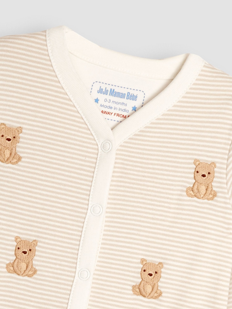 JoJo Maman Bébé 100% Organic Cotton Bear Embroidered Sleepsuit - Imagen 5 de 5